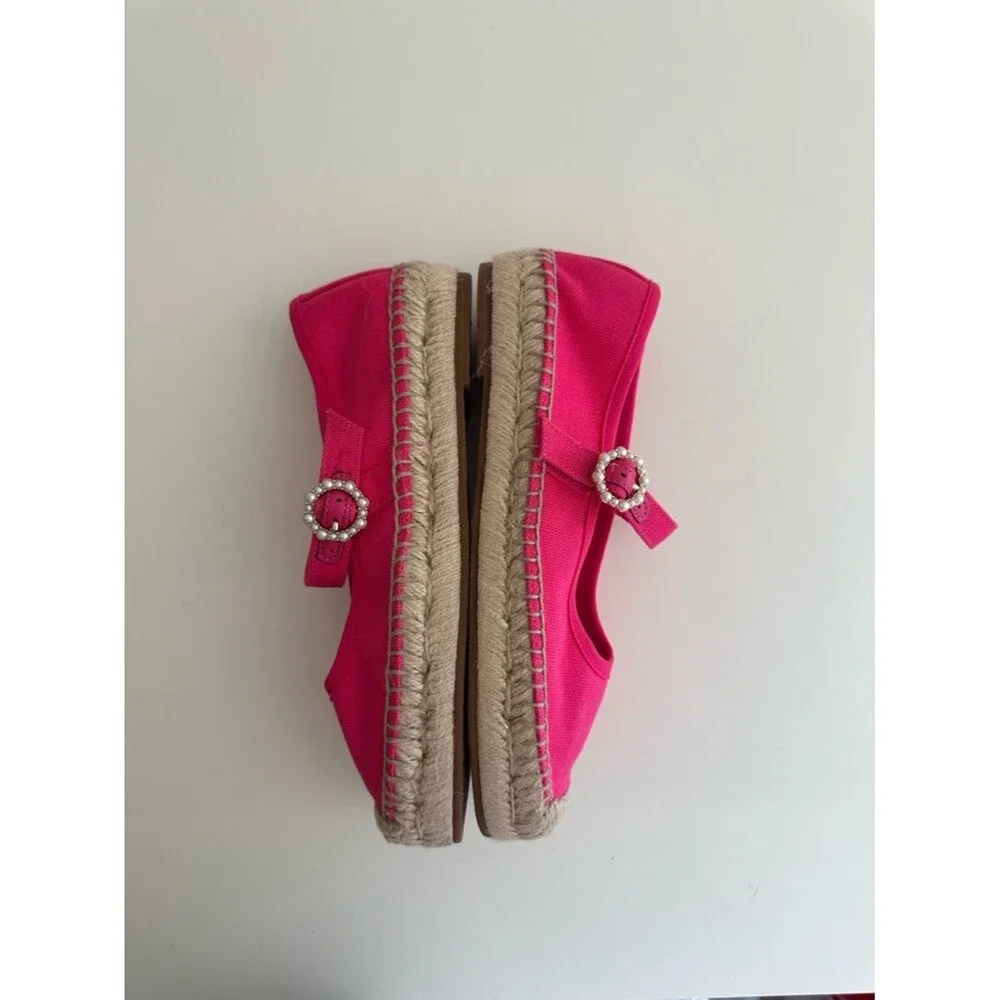 J.Crew Mary Jane Hot Pink Pearl Buckle Espadrille Flats
